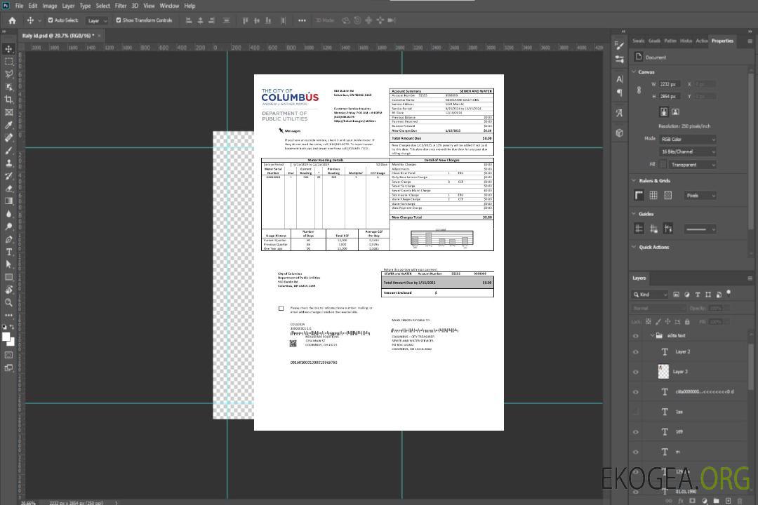 USA Ohio City of Columbus modèle de facture de services publics aux formats Word et PDF template